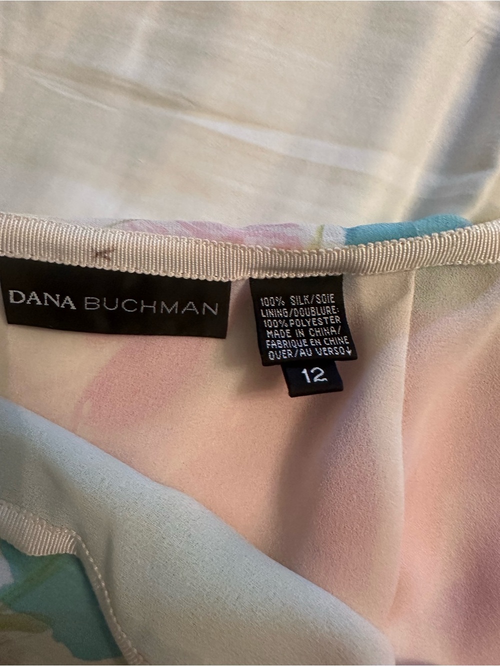Dana Buchman silk lined skirt asymmetrical size 12 pink green watercolor $335 - Picture 6 of 16